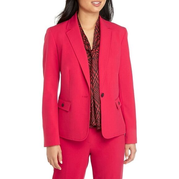 New! NINE WEST Women's Notch Collar Red Blazer Jacket 1-Button With Pockets XL - Picture 4 of 7